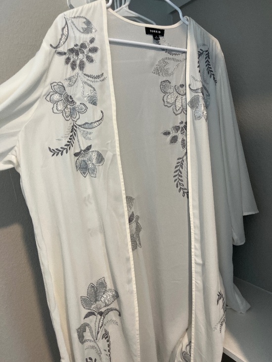 torrid Tops - TORRID White and Silver Kimono Open Front Dress